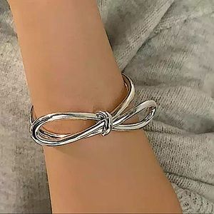 Bow Tie Knot Sterling Silver Bangle Cuff Bracelet